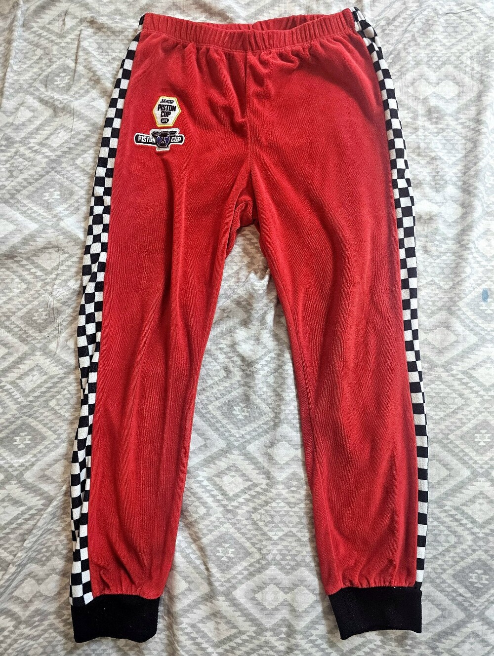 Disney Red Joggers with Black & White Checkered Side Stripes